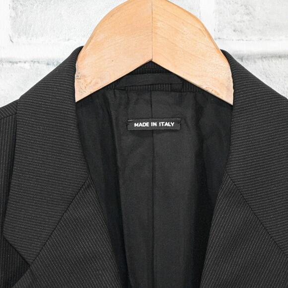 GIORGIO ARMANI black label Black Pin stripe Suit Pure Wool Size 52R - Picture 10 of 16